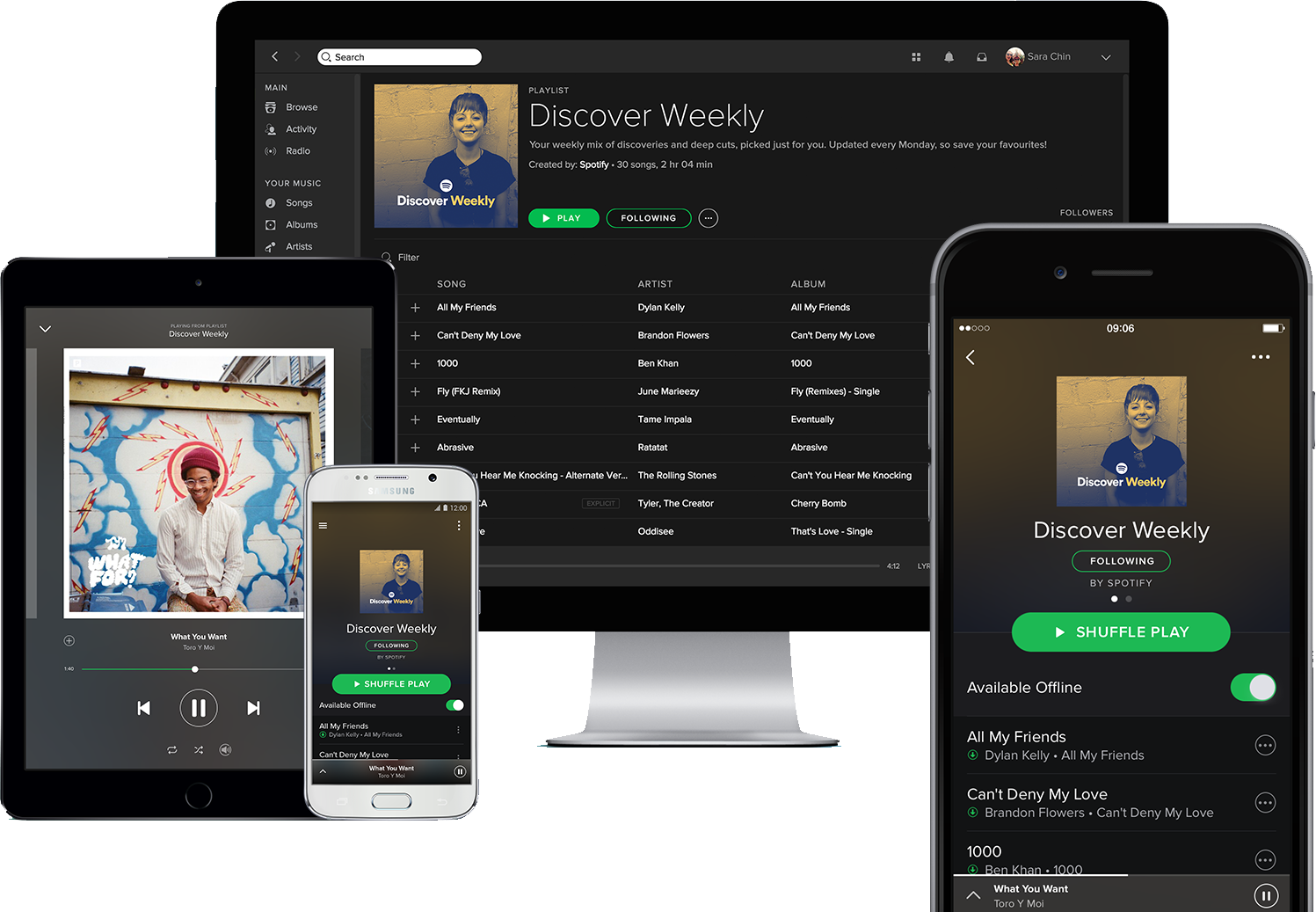 Spotify on multiple platforms (computer, tablet and smartphone)